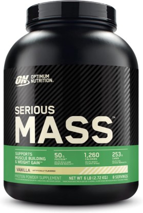 Picture of Optimum Nutrition Serious Mass Weight Gainer Protein Powder, Vanilla, 6LB | Weight Gainer Protein Powder, Mass Gainer with Whey Protein, Creatine, Glutamine, BCAAs, Vitamins & Minerals, Easy Mixing