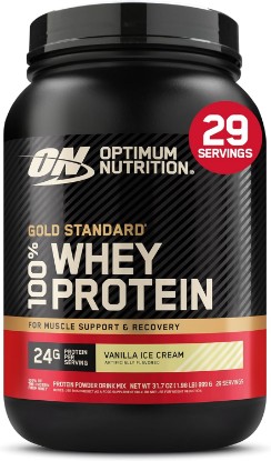 Picture of Optimum Nutrition Gold Standard Whey Protein Powder, Vanilla Ice Cream, 2LB | 24g 100% Whey Protein Per Serving, with BCAAs, Gluten Free, Banned Substance Tested, Easy Mixing, Muscle Support & Recovery