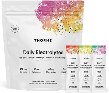 Picture of THORNE Daily Electrolytes, Electrolyte Powder Drink Mix, 30 Stick Packs | Zero Sugar & Low-Calorie Formula, Flavors Derived from Natural Sources, Variety Pack, NSF Certified for Sport