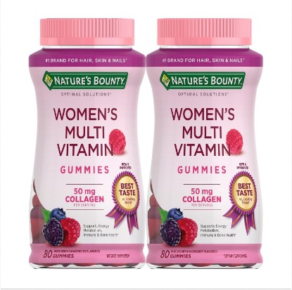 Picture of Nature's Bounty Optimal Solutions Women's Multivitamin, Multivitamin Gummies for Immune Support, Cellular Energy Support, Bone Health, Raspberry Flavor, 80 Ct (2 Pack)