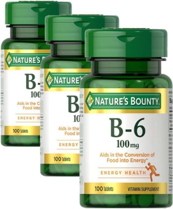 Picture of Nature's Bounty Vitamin B6 100mg Tablets - Supports Energy Metabolism & Nervous System Health, 100 Count (Pack of 3)