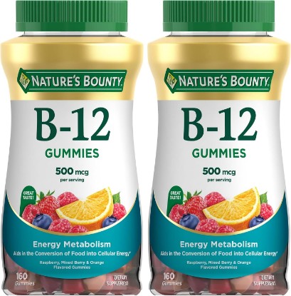 Picture of Nature's Bounty Vitamin B12 Gummies, Dietary Supplement, Supports Energy Metabolism and Nervous System Health, Mixed Berry Flavor, 500mcg, 160 Count (Pack of 2)