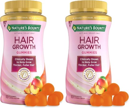 Picture of Nature's Bounty Hair Growth Gummies for Supporting Thicker, Fuller Hair with Biotin, Silicon & Arginine, Peach Mango Flavor – Gluten Free, Contains No Lactose, Sodium or Fish, 60 Count/30 Servings