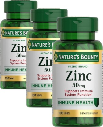 Picture of Nature’s Bounty Zinc 50mg Immune System, Skin, & Antioxidant Health Support Contributes to DNA Formation Vegetarian, Non-GMO, Gluten Free | 100 Caplets, 1 Serving Per Day for Daily Health (Pack of 3)