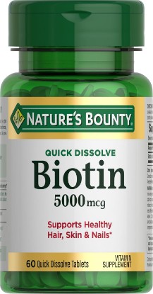 Picture of Nature's Bounty Biotin, 5000mcg, 60 Quick Dissolve Tablets | Supports Metabolism for Cellular Energy and Healthy Hair, Skin, and Nails