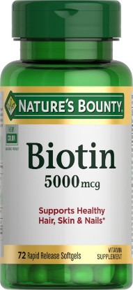 Picture of Nature's Bounty Biotin, 5000mcg, 72 Softgels | Supports Metabolism for Cellular Energy and Healthy Hair, Skin, and Nails