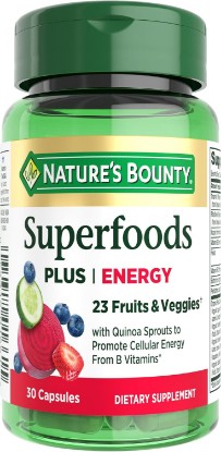 Picture of Nature’s Bounty Superfoods Plus Energy to Support Cellular Energy, 23 Fruits & Veggies Supplement, 30 Capsules