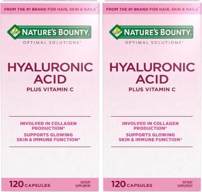 Picture of Nature's Bounty Vitamin C and Hyaluronic Acid Supplement, Supports Glowing Skin, Immune Function & Collagen Production, 120 Capsules - 60 Day Supply, Optimal Solutions Supplements for Skin Health