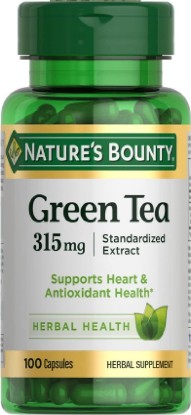 Picture of Nature's Bounty Green Tea Pills 315mg, 100 Capsules | Herbal Supplement, Supports Heart and Antioxidant Health