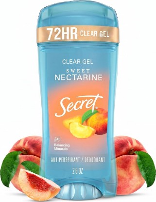 Picture of Secret Fresh Antiperspirant Deodorant for Women, 72hr Breathable Sweat & Odor Protection, Instant Freshness & Gentle, PH Balancing Minerals, Clear Gel, Sweet Nectarine Scent, 2.6 oz