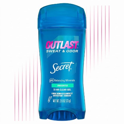 Picture of Secret Outlast Antiperspirant Deodorant for Women, Clear Gel, 72hr Sweat and Odor Protection, PH Balancing Minerals, Long Lasting Underarm Deodorant Gel, Unscented, 2.6 oz [Amazon-developed Certification] Compact by Design