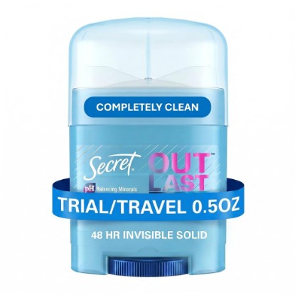 Picture of Secret Outlast Antiperspirant Deodorant for Women, 72hr Sweat & Odor Protection, PH Balancing Minerals, Invisible Solid, Completely Clean Scent, Travel Size, 0.5 oz