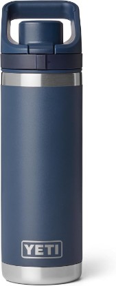 Picture of YETI Rambler 18 oz Water Bottle with Flip Chug Cap, Navy | Double-Wall Vacuum Insulated, 100% Leakproof Magnetic C-Lock, Lockable Covered Spout, 18/8 Stainless Steel, Cupholder Fit