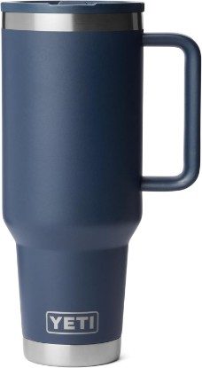 Picture of YETI Rambler 40 oz Travel Mug with Flip Straw Lid – Stainless Steel, Vacuum Insulated, Leakproof, Cup Holder Friendly, Navy
