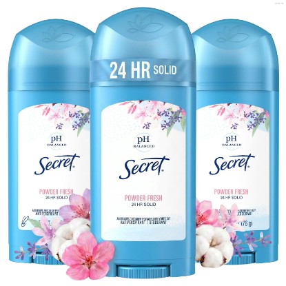 Picture of Secret Antiperspirant and Deodorant for Women, 24hr Sweat & Odor Protection, PH Balanced Protection, Gentle on Skin, Wide Solid, Powder Fresh Scent, 2.7 oz (Pack of 3)