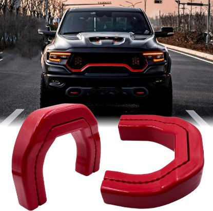 Picture of Front Tow Hook Cover for 2019-2026 RAM 1500,Tow Hitch Covers,RAM Truck Accessories, Dodge RAM 1500 Accessories, RAM TRX RHO Tow Hook, Red Silicone (2 Pack)