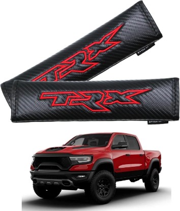 Picture of Carbon Fiber Seat Belt Shoulder Pads Compatible with Ram 1500 TRX Pickup | Interior Style Upgrade,Embroidered rather than printed,Adds noticeable comfort,Installs in seconds,Durable & Machine Washable