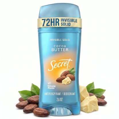 Picture of Secret Fresh Antiperspirant Deodorant for Women, 72hr Breathable Sweat & Odor Protection, Instant Freshness & Gentle, PH Balancing Minerals, Invisible Solid, Cocoa Butter Scent, 2.6 oz