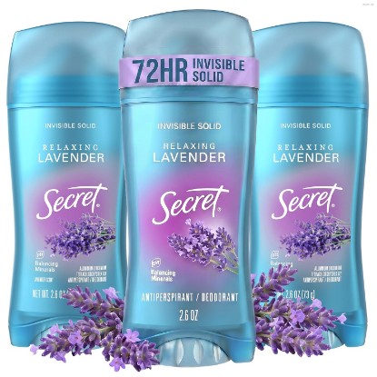 Picture of Secret Fresh Antiperspirant Deodorant for Women, 72hr Breathable Sweat & Odor Protection, Instant Freshness & Gentle, PH Balancing Mineral, Invisible Solid, Relaxing Lavender Scent, 2.6 oz (Pack of 3)