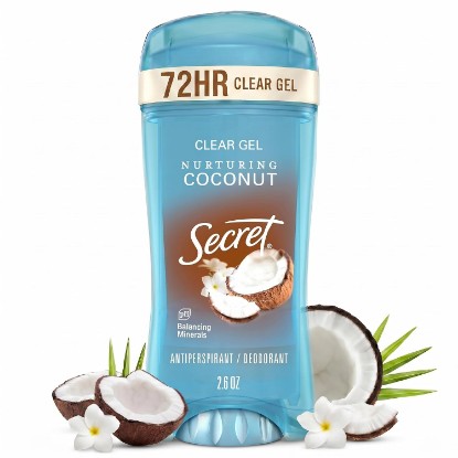 Picture of Secret Fresh Antiperspirant Deodorant for Women, 72hr Breathable Sweat & Odor Protection, Instant Freshness & Gentle, PH Balancing Minerals, Clear Gel, Nurturing Coconut Scent, 2.6 oz