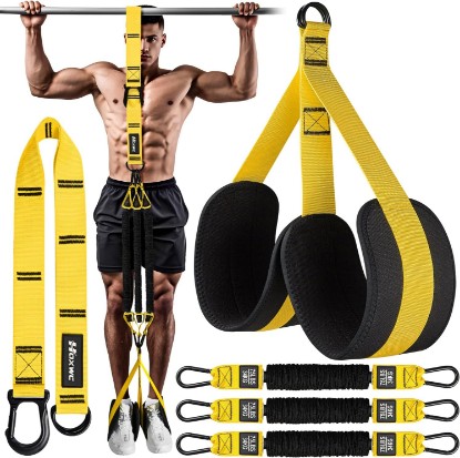 Picture of HOXWC Pull Up Assistance Bands, Adjustable Heavy Duty Resistance Band for Pull Up, 3 Pull Up Bands, Comfortable Fabric Feet/Knee Rest, Assistance Bands for Pull-Up, Home Fitness, Body Stretching