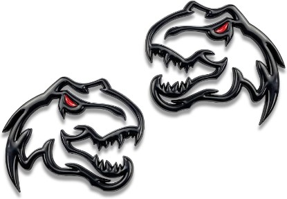 Picture of Zhizhong Dinosaur Emblem for Dodge RAM TRX 1500 2500 3500 | A Pair Dinosaur Graphic Metal Badge (Red Eye)