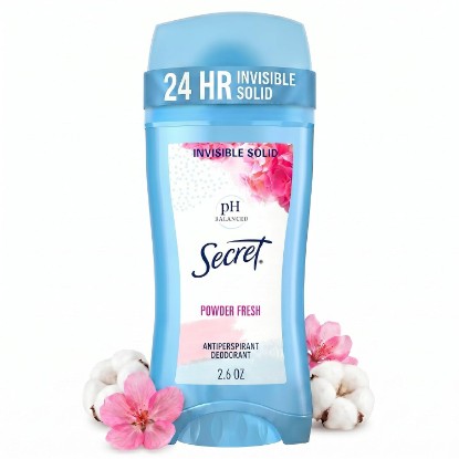 Picture of Secret Antiperspirant and Deodorant for Women, 24hr Sweat & Odor Protection, PH Balanced Protection, Gentle on Skin, Invisible Solid, Powder Fresh Scent, 2.6 oz