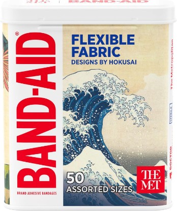 Picture of BAND-AID Brand Flexible Fabric Adhesive Bandages, Hokusai Designs, 50 Count | Comfortable Protection, First Aid Wound Care Featuring Assorted Designs by Katsushika Hokusai for Minor Cuts, Scrapes & Burns