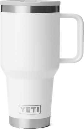 Picture of YETI Rambler 30 oz Travel Mug with Flip Straw Lid – Stainless Steel, Vacuum Insulated, Leakproof, Cup Holder Friendly, White