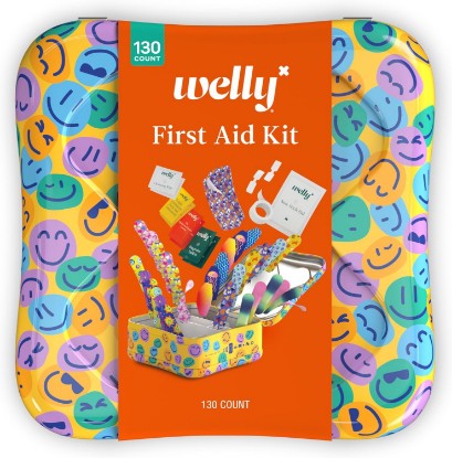 Picture of Welly First Aid Kit | FSA Eligible | Adhesive Flexible Fabric and Waterproof Bandages, Tape and Non-Stick Pads, Butterfly Strips, Triple Antibiotic and Hydrocortisone Ointments, Ibuprofen - 130 Count