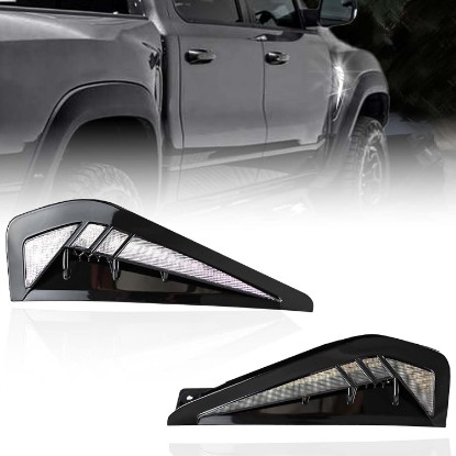 Picture of 2pc LED Front Fender Hood Bonnet Side Marker Light Amber Sequential Turn Signal Light/White DRL Lamp Compatible with Dodge RAM TRX 2021 2022 2023 2024 Pickup Truck