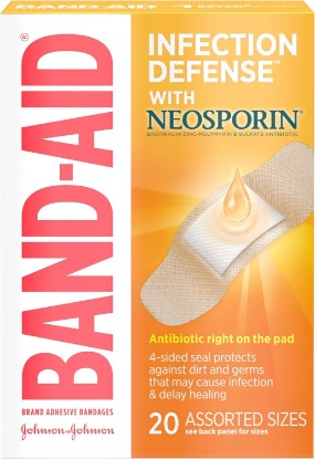 Picture of BAND-AID Brand Adhesive Bandages, Infection Defense, Assorted Sizes, 20 Ct | Protection with Neosporin Antibiotic Ointment, Sterile Wound Care for Minor Cuts, Scrapes & Burns, First Aid Kit Essential