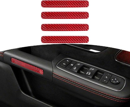 Picture of for RAM TRX Inner Door Handle Trim Cover Strips Fit for RAM TRX 2018-Present Red Carbon Fiber Interior Accessories 4pcs