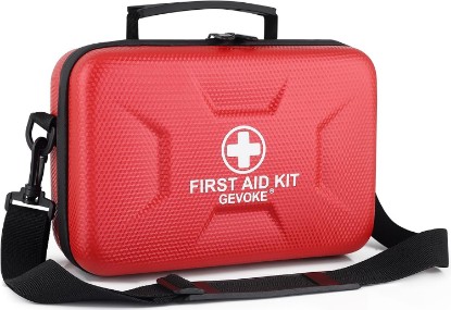Picture of Gevoke 410 Piece Waterproof Hard Shell First Aid Kit, Red | For Home, Car, Travel, Camping, Truck, Hiking, Sports, Office, Vehicle & Outdoor, Emergency Medical Kits