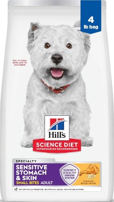 Picture of Hill's Science Diet Sensitive Stomach & Skin Small Bites Dry Dog Food | #1 Veterinarian Recommended, Adult Formula, Chicken Recipe, 4 lb. Bag