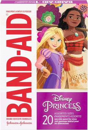 Picture of BAND-AID Brand Adhesive Bandages, Disney Princesses, Assorted, 20 Count | Fun Decorative Bandages featuring Disney Princess Characters for Kids, Sterile First Aid Wound Care for Minor Cuts & Scrapes