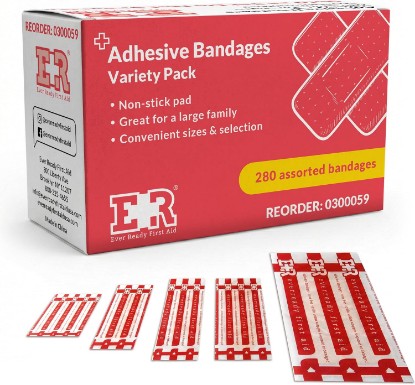 Picture of Ever Ready First Aid Quality Adhesive Bandages, Variety Pack of 280 Assorted Bandages,280 Count (Pack of 1)