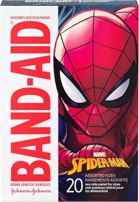 Picture of BAND-AID Brand Adhesive Bandages, Marvel Spiderman, Assorted Sizes, 20 Ct | Fun Decorative Bandages featuring Marvel Spiderman Designs for Kids, Sterile First Aid Wound Care for Minor Cuts & Scrapes [Amazon-developed Certification] Compact by Design