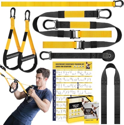 Picture of Home Resistance Training Kit, Resistance Trainer Exercise Strap with Poster | Includes Handles, Door Anchor and Carrying Bag for Home Gym, Bodyweight Resistance Workout Straps for Indoor & Outdoor