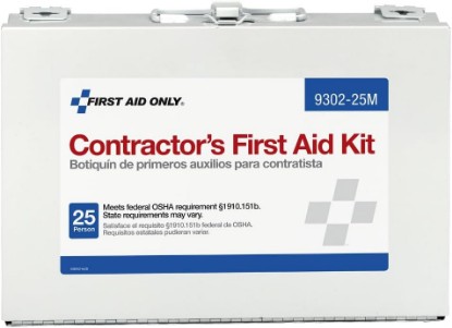 Picture of First Aid Only 9302-25M 25-Person Contractor's First Aid Kit for Home Renovation, Job Sites, and Construction Vehicles, 178 Pieces, White
