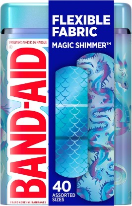 Picture of BAND-AID Brand Flexible Fabric Adhesive Bandages, Magic Shimmer, 40 Ct | Comfortable Protection, Wound Care for Minor Cuts & Scrapes, For First Aid Kits, Assorted Iridescent Magic Shimmer Designs