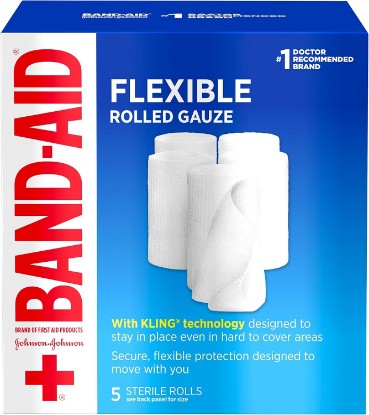 Picture of Band-Aid Brand of First Aid Products Flexible Rolled Gauze Dressing for Minor Wound Care, Soft Padding and Instant Absorption, 3 Inches by 2.1 Yards, Value Pack 5 ct