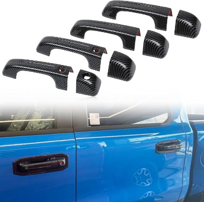 Picture of ABS Carbon Fiber Style Accessories Exterior Door Handle Cover Trim Strip Sticker Compatible with Dodge RAM 1500 TRX 2023 2024 (TRX Hand Cover)