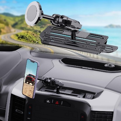 Picture of Stainless Steel Phone Mount for 2019+ Ram 1500/2500/3500/TRX, Magnetic & Clamp Dual Heads, All-Metal Shakeproof Unique America Flag Design OEM Screw Hole Dash Mount Install Super Stable