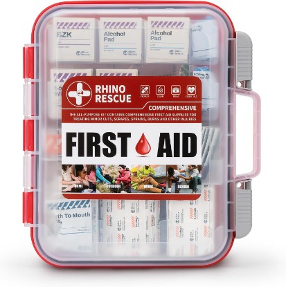 Picture of RHINO RESCUE 371pcs OSHA First Aid Kit for Home & Business | OSHA Compliant, Wall-Mount, All-Purpose 100-Person, Dual-Layer Hard Case, HSA/FSA Approved ClimatePartner certified