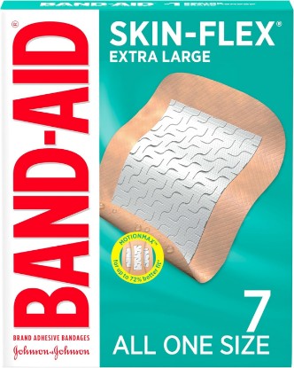 Picture of BAND-AID Brand Skin-Flex Adhesive Bandages, Extra Large, 7 Count | Flexible Protection, Sterile Wound Care for Minor Cuts, Scrapes & Burns, First Aid Kit Essential, For Fingers, Hands & Knees