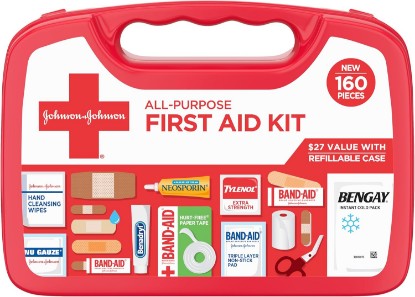 Picture of BAND-AID Brand All-Purpose Portable Compact First Aid Kit, 160 Piece | Emergency Wound Care Essentials with Adhesive Bandages, Gauze & Pain Relief for Home, Car, Dorm, Camping, Cruise & Travel