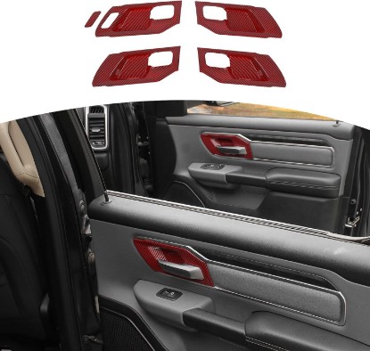 Picture of for RAM TRX Inner Door Handle Cover Trim Bowl Fit for Dodge RAM TRX 2018-Present Red Carbon Fiber Interior Accessories 4pcs