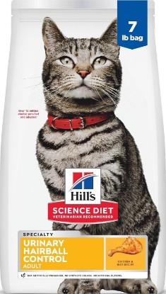 Picture of Hill's Science Diet Adult Urinary & Hairball Control Dry Cat Food | #1 Veterinarian Recommended, Chicken Recipe, 7 lb. Bag