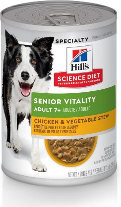 Picture of Hill's Science Diet Adult 7+ Senior Vitality Wet Dog Food | #1 Veterinarian Recommended, Chicken & Vegetable Stew, 12.5 oz. Cans, 12-Pack